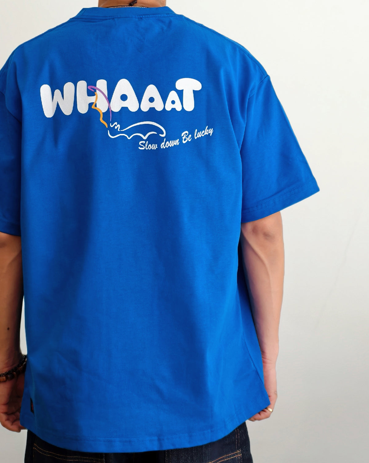 叁冶家｜原创圆领宽松重磅纯棉克莱因蓝短袖“WHAAAT”