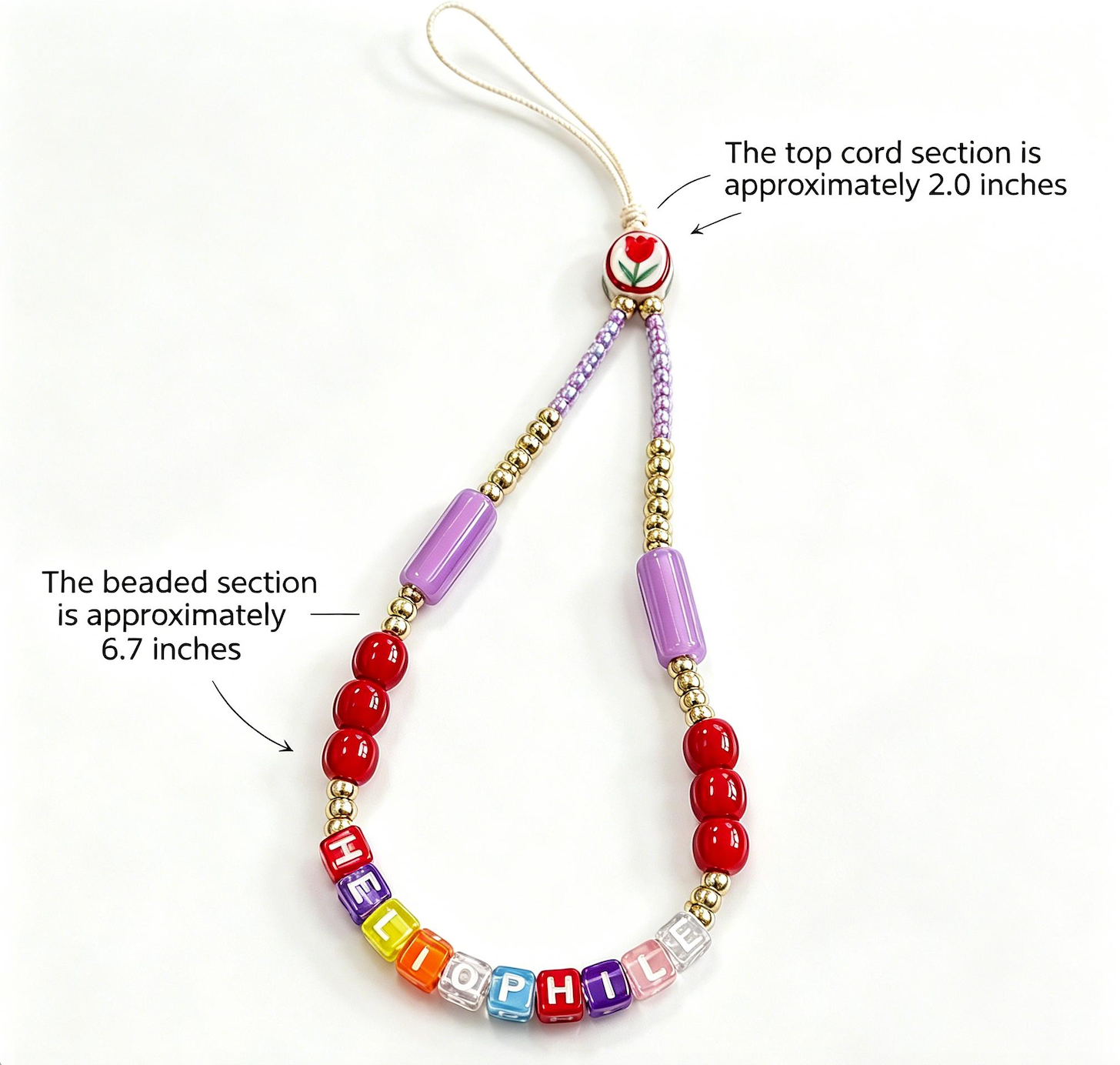 Heliophile Twilight Blush Handmade Beaded Phone Strap| Custom Letter Phone Charm Sunset Series