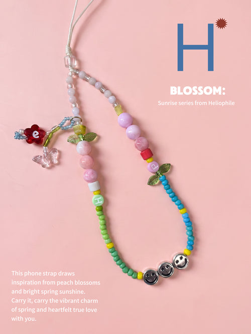 Heliophile Peach Blossom Beaded Phone Strap | Colorful Smile Face Phone Charm Heliophile Blossom Series