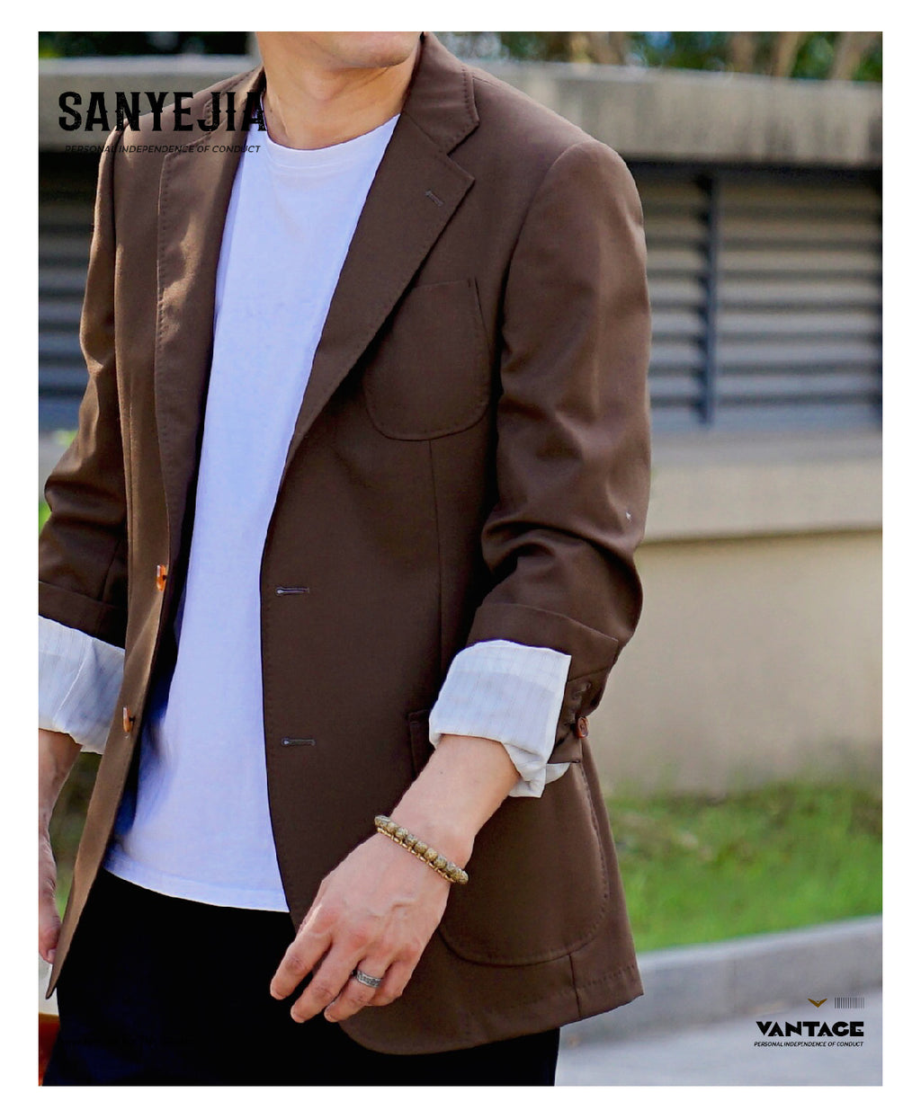 叁冶家|意式双排扣休闲单西 70% 精纺羊毛咖色男士西装外套