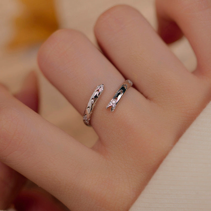 Double‑Snake Open Ring｜S925 Sterling Silver Adjustable Serpent Ring