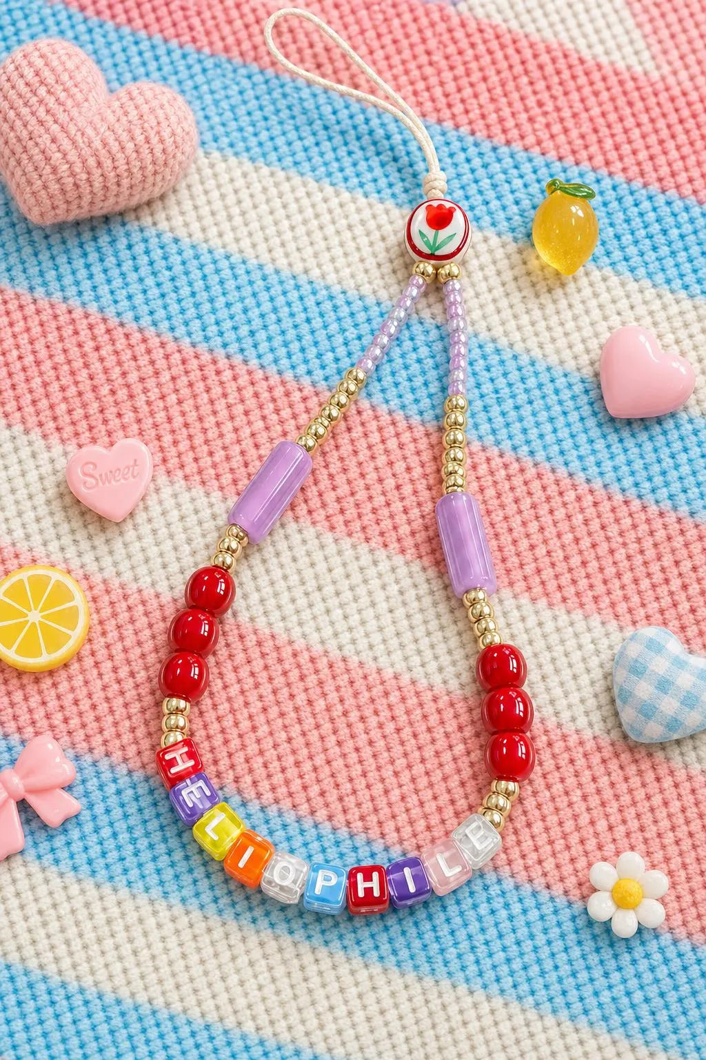 Heliophile Twilight Blush Handmade Beaded Phone Strap| Custom Letter Phone Charm Sunset Series