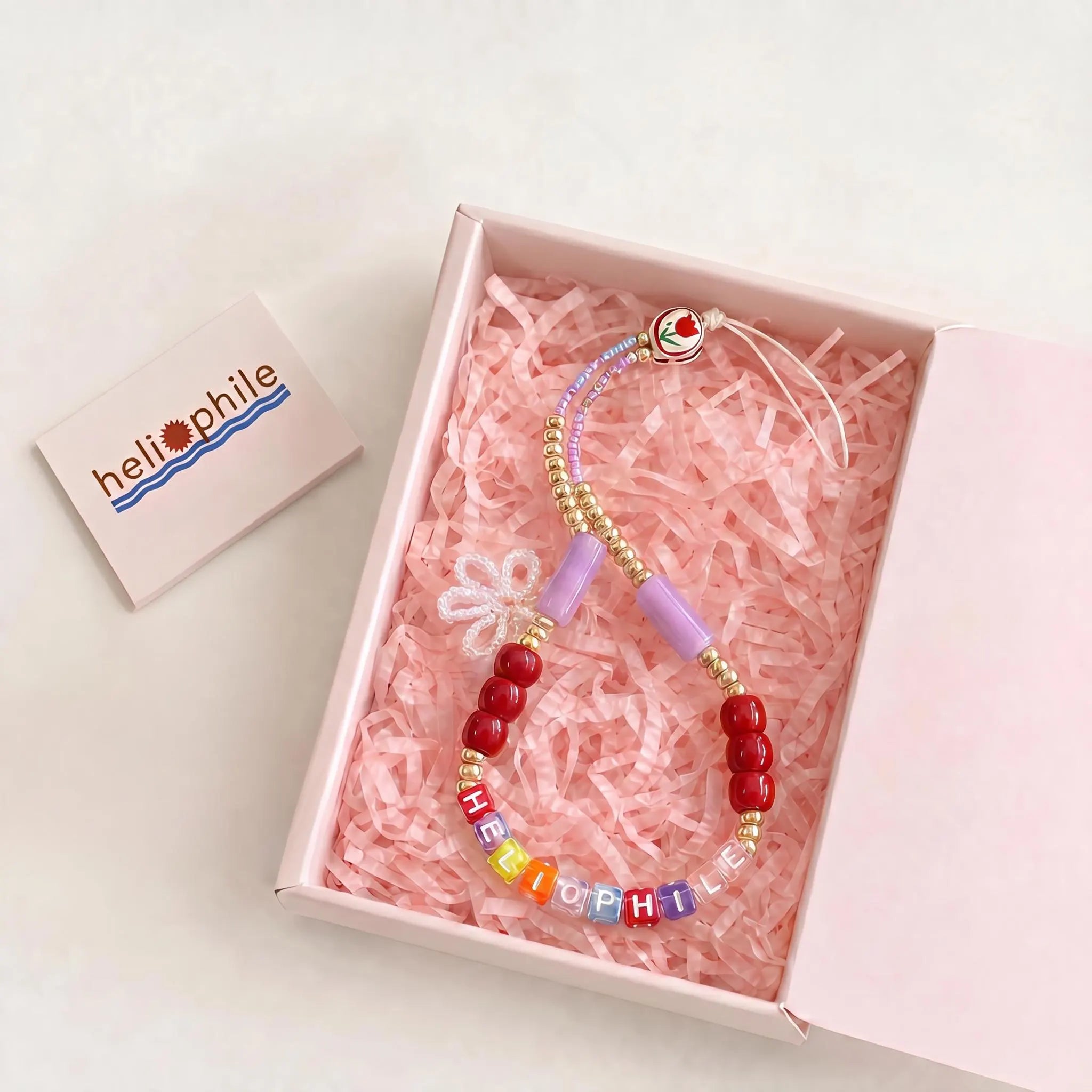 Heliophile Twilight Blush Handmade Beaded Phone Strap| Custom Letter Phone Charm Sunset Series