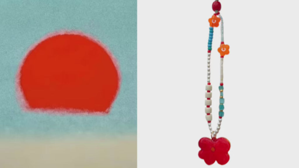 Heliophile Auramar Handmade Beaded Phone Strap | Andy Warhol Sunrise Inspired Red Flower Phone Charm